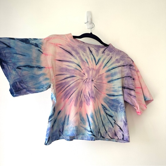 Vintage Pastel Tie Dye Crop Top Boxy Tee Size Large - Picture 2 of 9